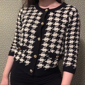 Houndstooth Button Up Sweater Elbow Length